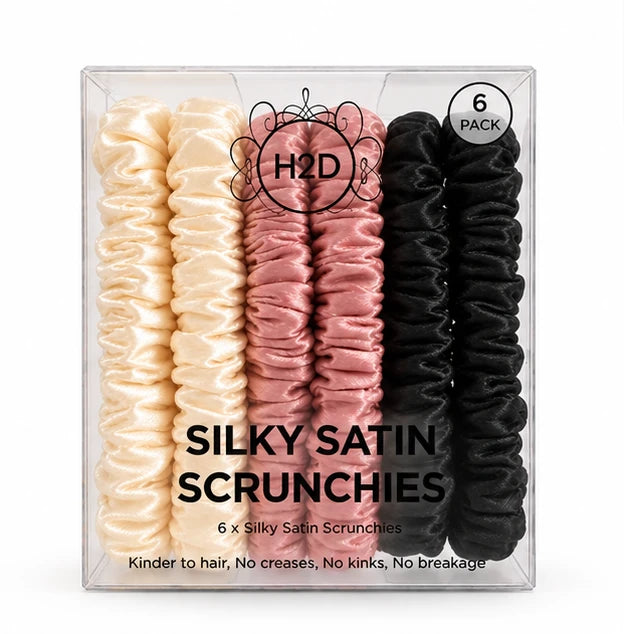 H2D Silky Satin Scrunchies 6 pack in cream, dusty pink and black